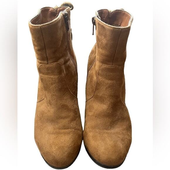 Parker & Sky Ankle Boots Size 8.5 Cognac Brown Faux Suede Block Heel 3.5” Zip - Picture 2 of 10